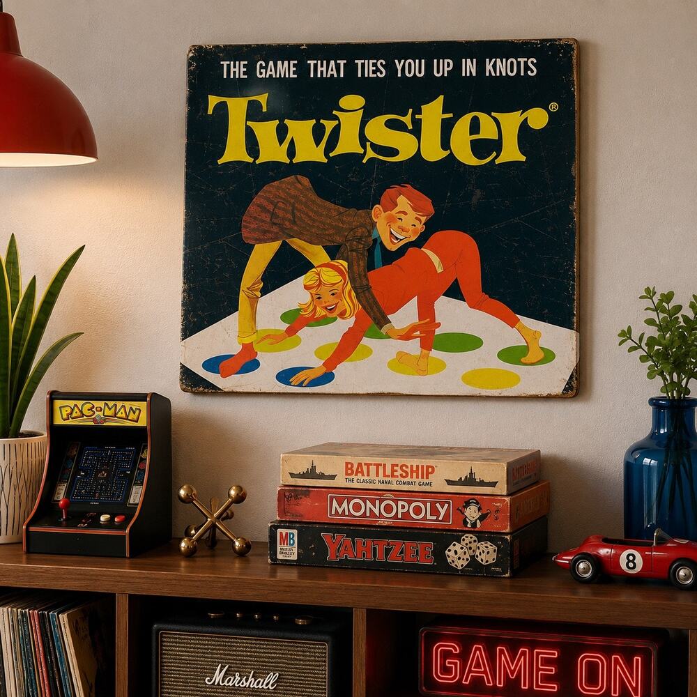 Vintage Twister Wall Art Retro Game Room Decor Mid Century Pop Art Plaque